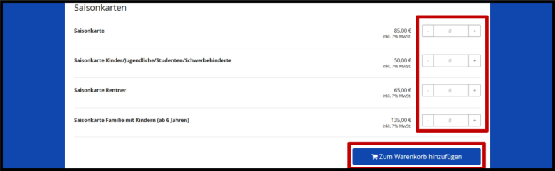 Anleitung Online-Ticketshop - Auswahl der Tickets