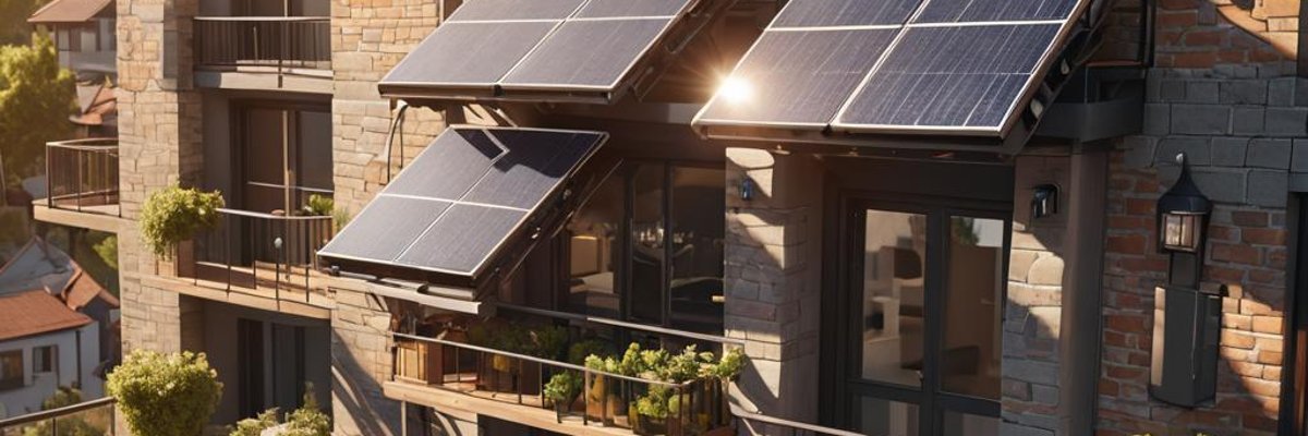 Photovoltaik-Balkonanlagen an einem Haus - KI-generiert