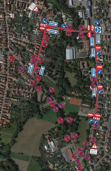 Übersichtskarte mit Verkehrsschilderung rund um den Spiegelbachpark zu Sperrungen und Verkehrsänderungen