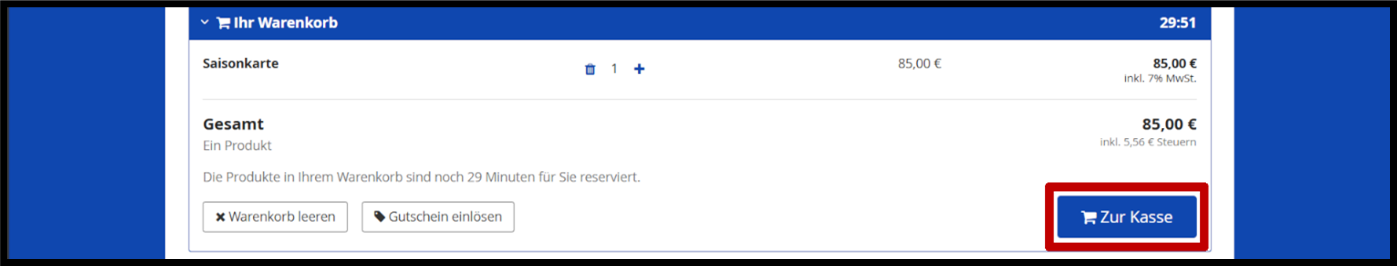Erklärung Gang zur Kasse im Online-Ticketshop